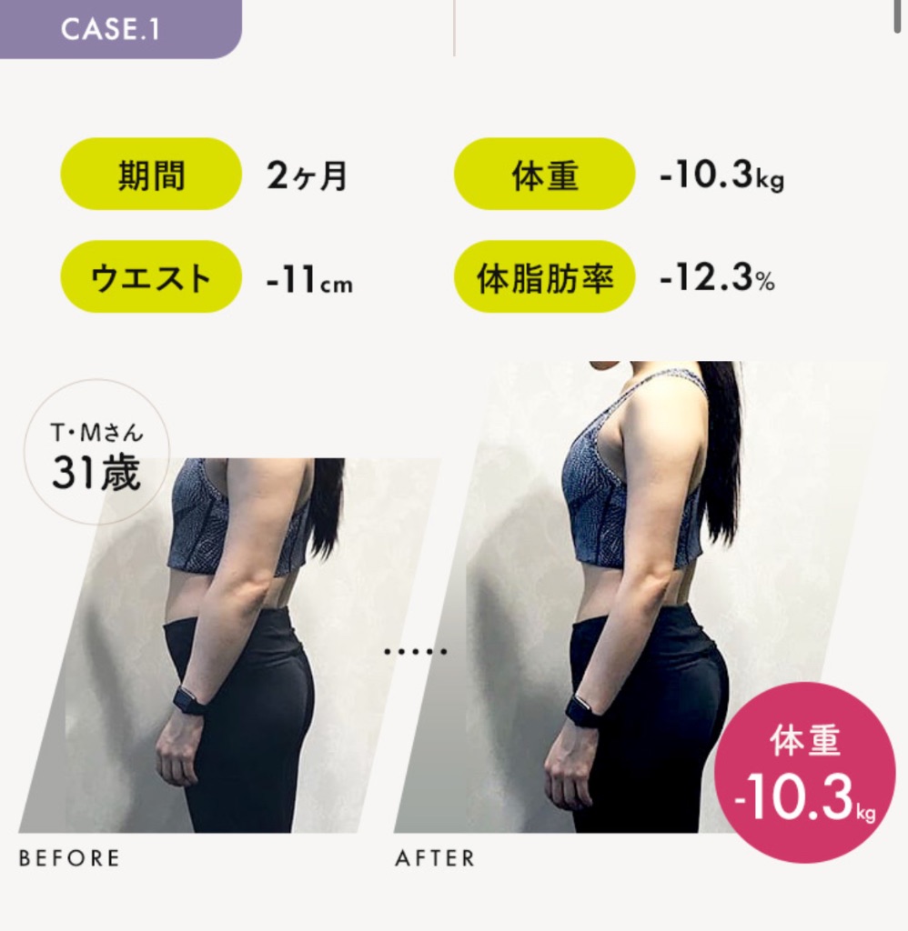 CASE1 T・Mさん31歳 2ヶ月で体重-10.3kg・ウエスト-11cm・体脂肪率-12.3%のビフォーアフター